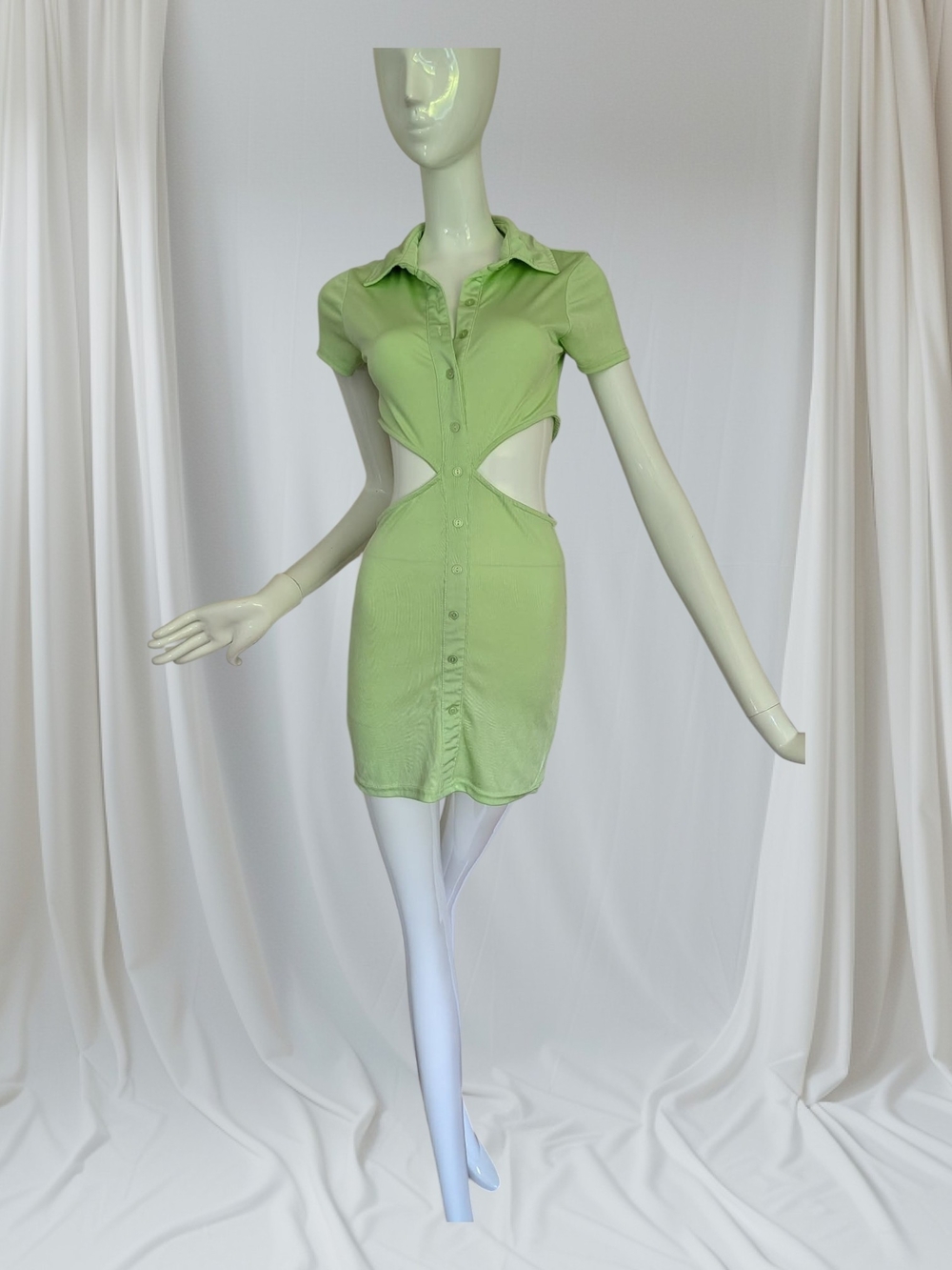 Streetwear Society Pastel Green Cutout Polo Mini Dress S